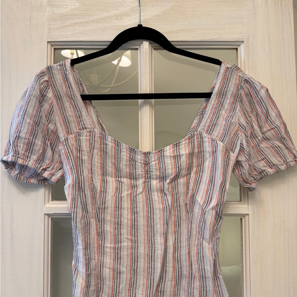 Sanctuary Striped Square-Neck Puff Sleeve Top - Pink, Blue & White